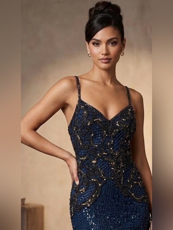 Alyce Designs Dresses & Skirts - Vintage Designer 90’s Embellished Navy Mini Evening Dress with Beaded Bodice